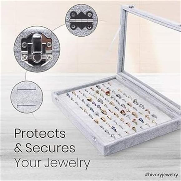 100 Slots Ring Organizer Display Box with Transparent Lid, Jewelry Ring Storage - Picture 2 of 6